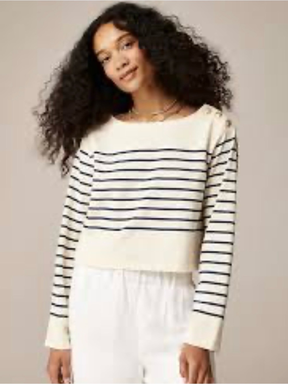 J. Crew Cream and Navy Striped Boatneck top